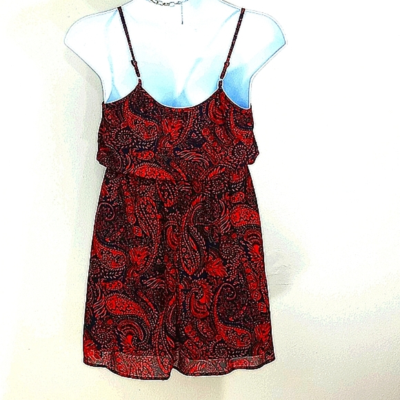 Sundress Sheer Chiffon lined red navy blue paisley Ruffled Whimsigoth Fairycore - Picture 2 of 9